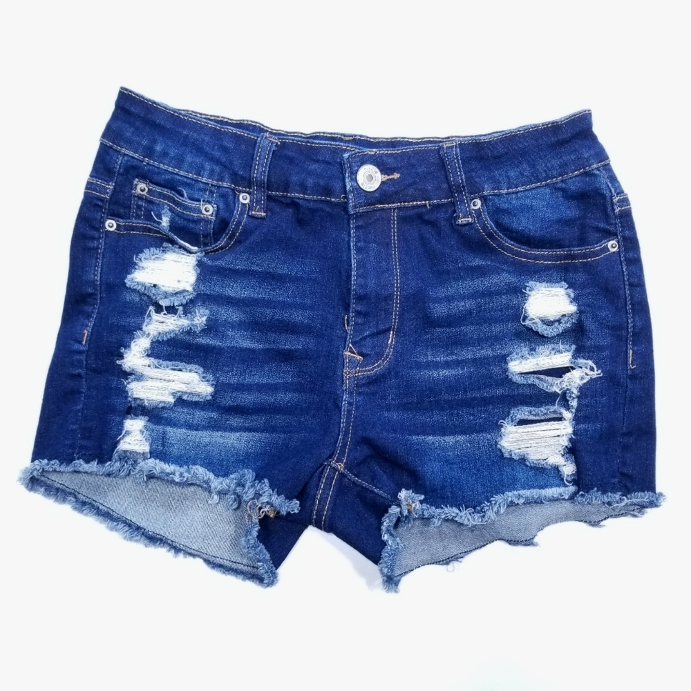 Womens Mid Rise frayed denim jean shorts